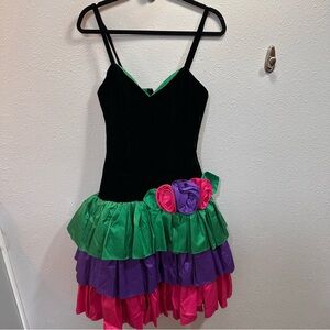 Vintage Alyce Designs Velvet Prom Party Formal Dress Black Tiered Skirt Sz 10